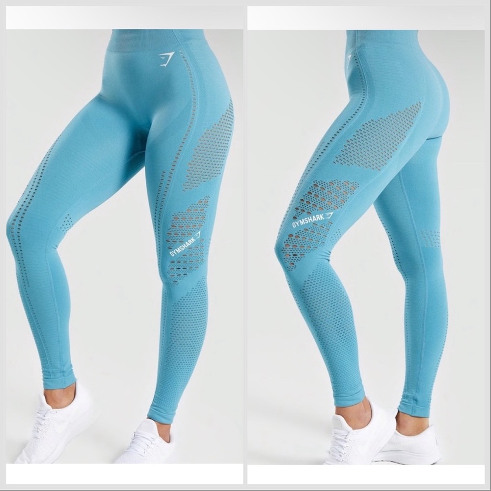 Gymshark Flawless Knit tight Leggings High Rise Compression Teal sea blue Small